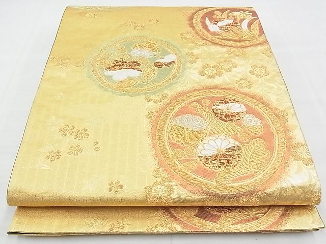 平和屋着物◎六通柄袋帯 唐織 花丸文 金糸 逸品 BAAF7137ns
