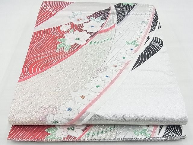 平和屋着物◎六通柄袋帯 唐織 孔雀花文 銀糸 逸品 BAAF7136ns