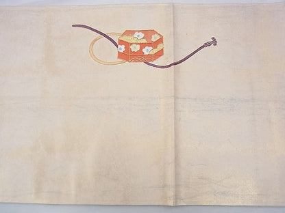平和屋着物◎太鼓柄袋帯 駒刺繍 貝桶花文 金糸 逸品 BAAE9106ph