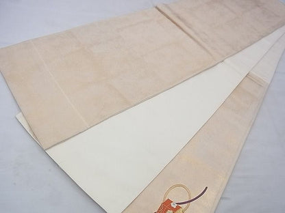 平和屋着物◎太鼓柄袋帯 駒刺繍 貝桶花文 金糸 逸品 BAAE9106ph