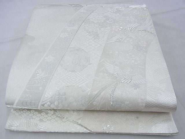 平和屋着物◎六通柄袋帯 唐織 花鳥文 銀糸 逸品 BAAE9110ph