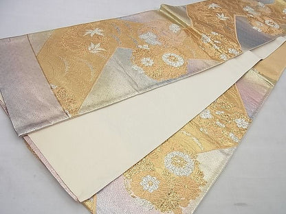平和屋着物◎西陣 六通柄袋帯 雪芝花文 金糸 逸品 BAAE9172ph