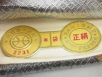 平和屋着物◎西陣 六通柄袋帯 雪芝花文 金糸 逸品 BAAE9172ph