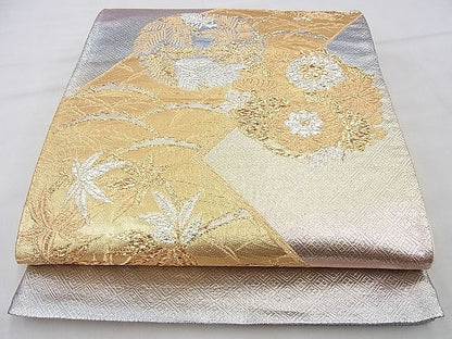 平和屋着物◎西陣 六通柄袋帯 雪芝花文 金糸 逸品 BAAE9172ph