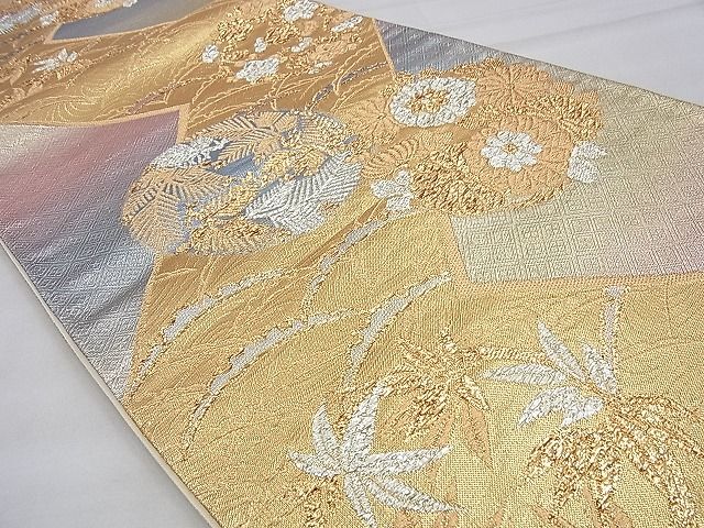 平和屋着物◎西陣 六通柄袋帯 雪芝花文 金糸 逸品 BAAE9172ph