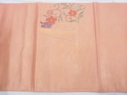 平和屋着物◎太鼓柄袋帯 総刺繍 色紙花唐草文 金糸 逸品 BAAF7841ph