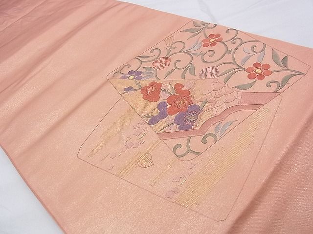 平和屋着物◎太鼓柄袋帯 総刺繍 色紙花唐草文 金糸 逸品 BAAF7841ph