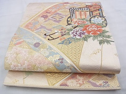 平和屋着物◎六通柄袋帯 唐織 青海花車 金糸 逸品 BAAF7845ph