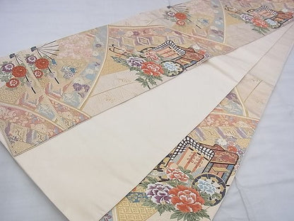 平和屋着物◎六通柄袋帯 唐織 青海花車 金糸 逸品 BAAF7845ph