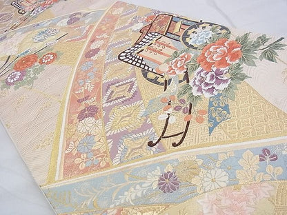 平和屋着物◎六通柄袋帯 唐織 青海花車 金糸 逸品 BAAF7845ph