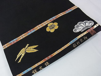 平和屋本店■極上　二代目・龍村平蔵　龍村光翔　本袋帯　鎧文錦　黒地　金銀糸　共箱付き　逸品　DZAA1050kh4