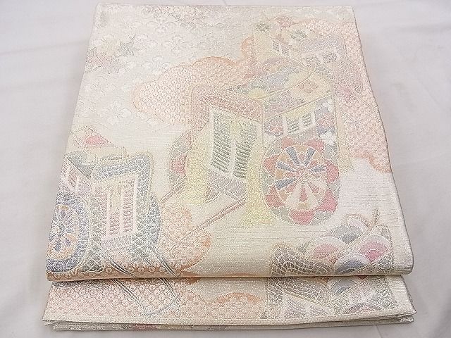 平和屋着物◎900織特選佐賀錦 六通柄袋帯 御所車花文 金銀糸 逸品 BAAF8854hz