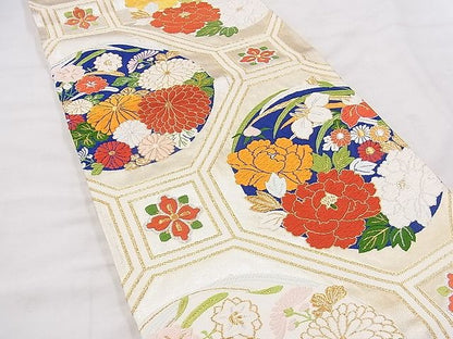 平和屋着物◎六通柄袋帯 唐織 蜀江花文 金銀糸 逸品 BAAF8853hz