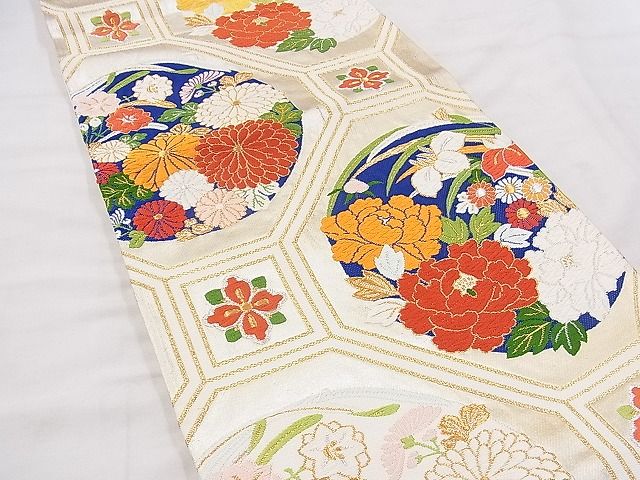 平和屋着物◎六通柄袋帯 唐織 蜀江花文 金銀糸 逸品 BAAF8853hz