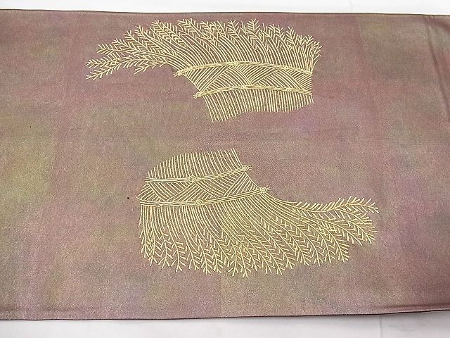 平和屋着物◎太鼓柄袋帯 刺繍 枝葉文 金糸 引箔 逸品 BAAF8858hz