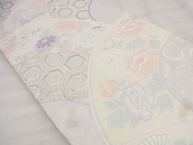 平和屋着物◎六通柄袋帯 唐織 地紙花文 銀糸 逸品 BAAF1557qt