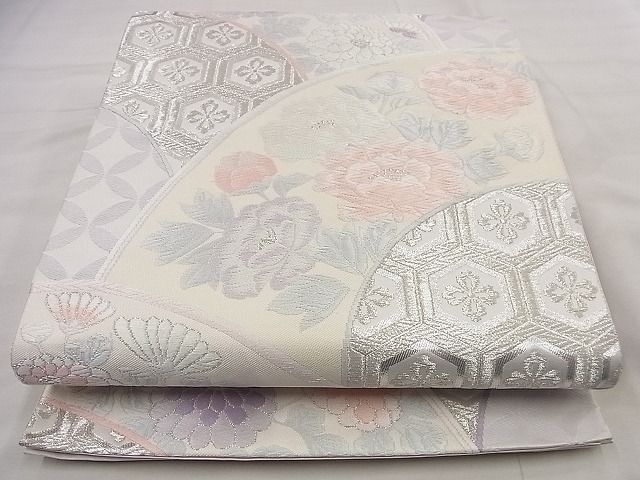 平和屋着物◎六通柄袋帯 唐織 地紙花文 銀糸 逸品 BAAF1557qt