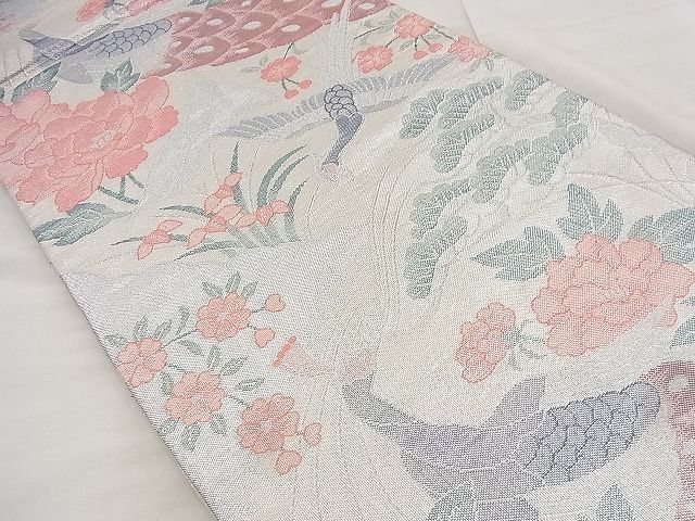 平和屋着物◎佐賀錦　六通柄袋帯　孔雀花文　銀糸　逸品　BAAF1560qt