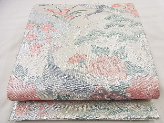 平和屋着物◎佐賀錦　六通柄袋帯　孔雀花文　銀糸　逸品　BAAF1560qt