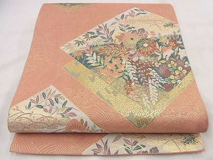 平和屋着物◎六通柄袋帯 博麗 色紙重ね花文 金糸 逸品 BAAF1563qt