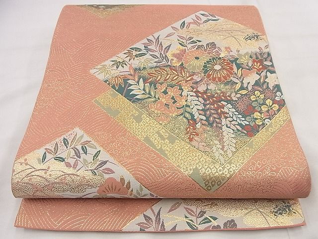 平和屋着物◎六通柄袋帯 博麗 色紙重ね花文 金糸 逸品 BAAF1563qt