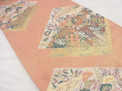 平和屋着物◎六通柄袋帯 博麗 色紙重ね花文 金糸 逸品 BAAF1563qt