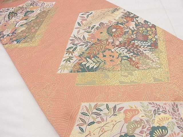 平和屋着物◎六通柄袋帯 博麗 色紙重ね花文 金糸 逸品 BAAF1563qt
