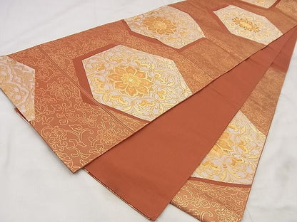 平和屋着物◎六通柄袋帯 花亀甲文 金糸 逸品 BAAF1567qt