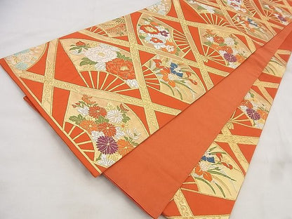 平和屋着物◎六通柄袋帯 唐織 扇面花文 金銀糸 逸品 BAAF8628qt