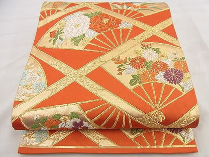 平和屋着物◎六通柄袋帯 唐織 扇面花文 金銀糸 逸品 BAAF8628qt