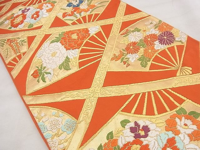 平和屋着物◎六通柄袋帯 唐織 扇面花文 金銀糸 逸品 BAAF8628qt