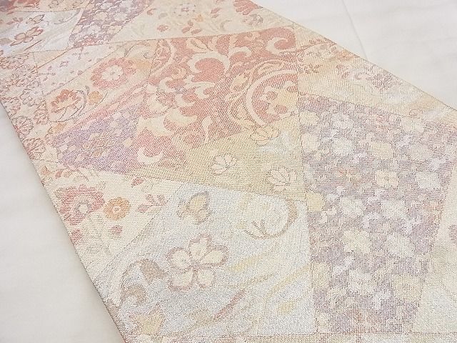 平和屋着物◎新佐賀錦 六通柄袋帯 切嵌更紗花文 金銀糸 逸品 BAAF8637qt