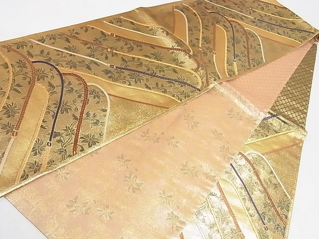 平和屋着物◎佐賀錦　両面六通柄袋帯　変わり縞　金糸　正絹　逸品　AAAH2903Abw