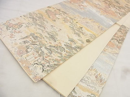 平和屋着物◎六通柄袋帯 唐織 風景花文 金銀糸 逸品 BAAF8710qt
