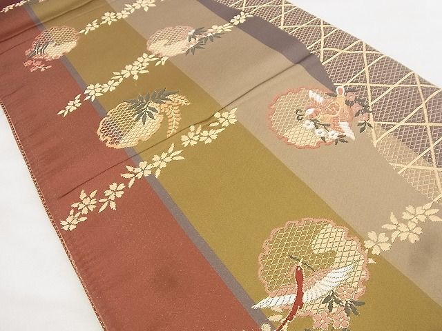 平和屋着物◎六通柄袋帯 唐織 雪輪花鳥文 金糸 逸品 BAAF8711qt