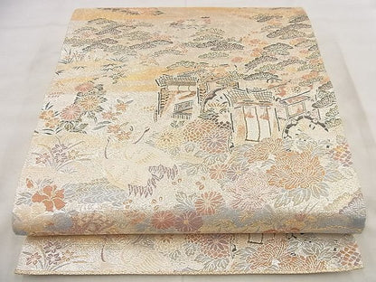 平和屋着物◎六通柄袋帯 唐織 風景花文 金銀糸 逸品 BAAF8710qt