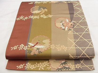 平和屋着物◎六通柄袋帯 唐織 雪輪花鳥文 金糸 逸品 BAAF8711qt