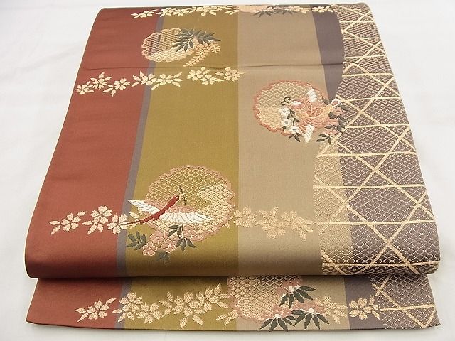 平和屋着物◎六通柄袋帯 唐織 雪輪花鳥文 金糸 逸品 BAAF8711qt