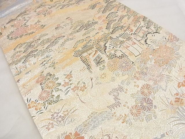 平和屋着物◎六通柄袋帯 唐織 風景花文 金銀糸 逸品 BAAF8710qt