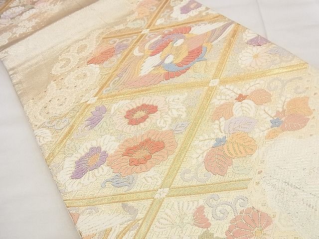 平和屋着物◎六通柄袋帯 唐織 双鳥花文 金糸 逸品 BAAF8722qt