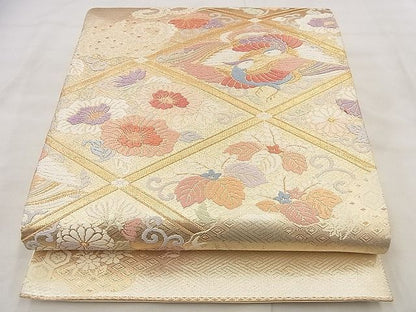 平和屋着物◎六通柄袋帯 唐織 双鳥花文 金糸 逸品 BAAF8722qt
