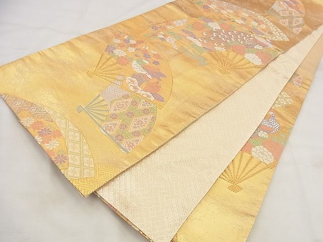 平和屋着物◎佐賀錦 六通柄袋帯 瑞寶 扇面孔雀花文 九百錦 金糸 逸品 BAAF8738qt