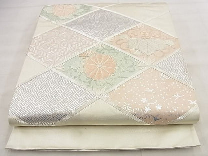 平和屋着物◎太鼓柄袋帯 駒刺繍 花菱文様 金銀糸 逸品 BAAF8757qt