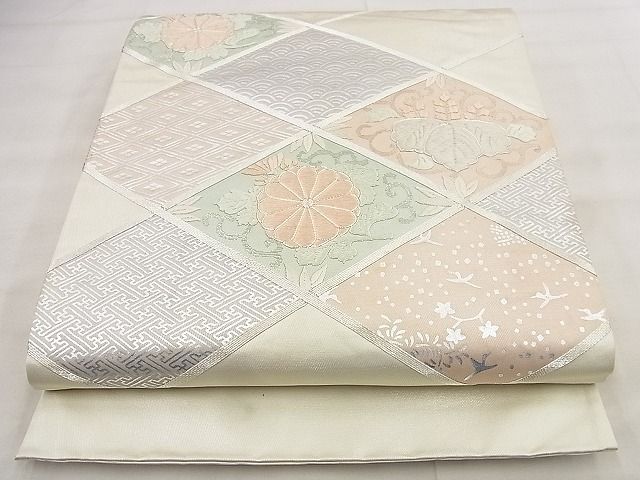 平和屋着物◎太鼓柄袋帯 駒刺繍 花菱文様 金銀糸 逸品 BAAF8757qt