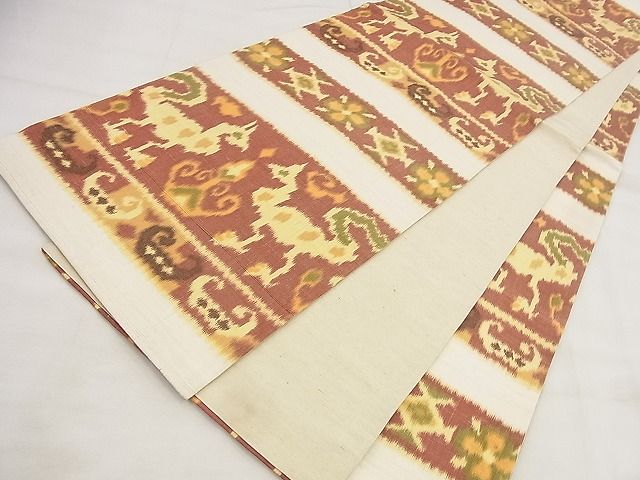 平和屋着物◎全通柄袋帯 紬地 横段花鳥文 逸品 BAAF8784qt