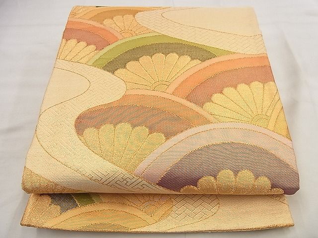 平和屋着物◎佐賀錦 六通柄袋帯 菊青海波 金糸 逸品 BAAF8788qt