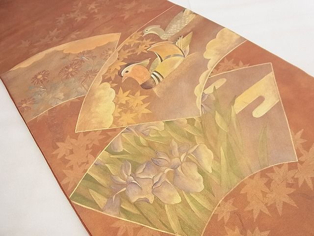平和屋着物◎太鼓柄袋帯 地紙鴛鴦花文 金彩 逸品 BAAF8793qt