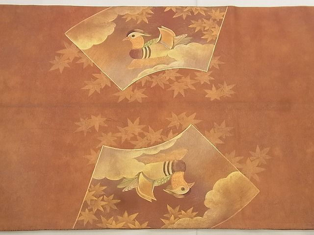 平和屋着物◎太鼓柄袋帯 地紙鴛鴦花文 金彩 逸品 BAAF8793qt