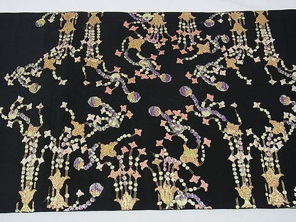 平和屋本店●極上　龍村平蔵製　本袋帯　千代の冠錦　黒地　金銀糸　逸品　DZAA1101kh4