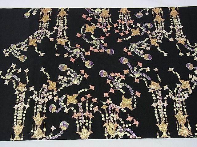 平和屋本店●極上　龍村平蔵製　本袋帯　千代の冠錦　黒地　金銀糸　逸品　DZAA1101kh4
